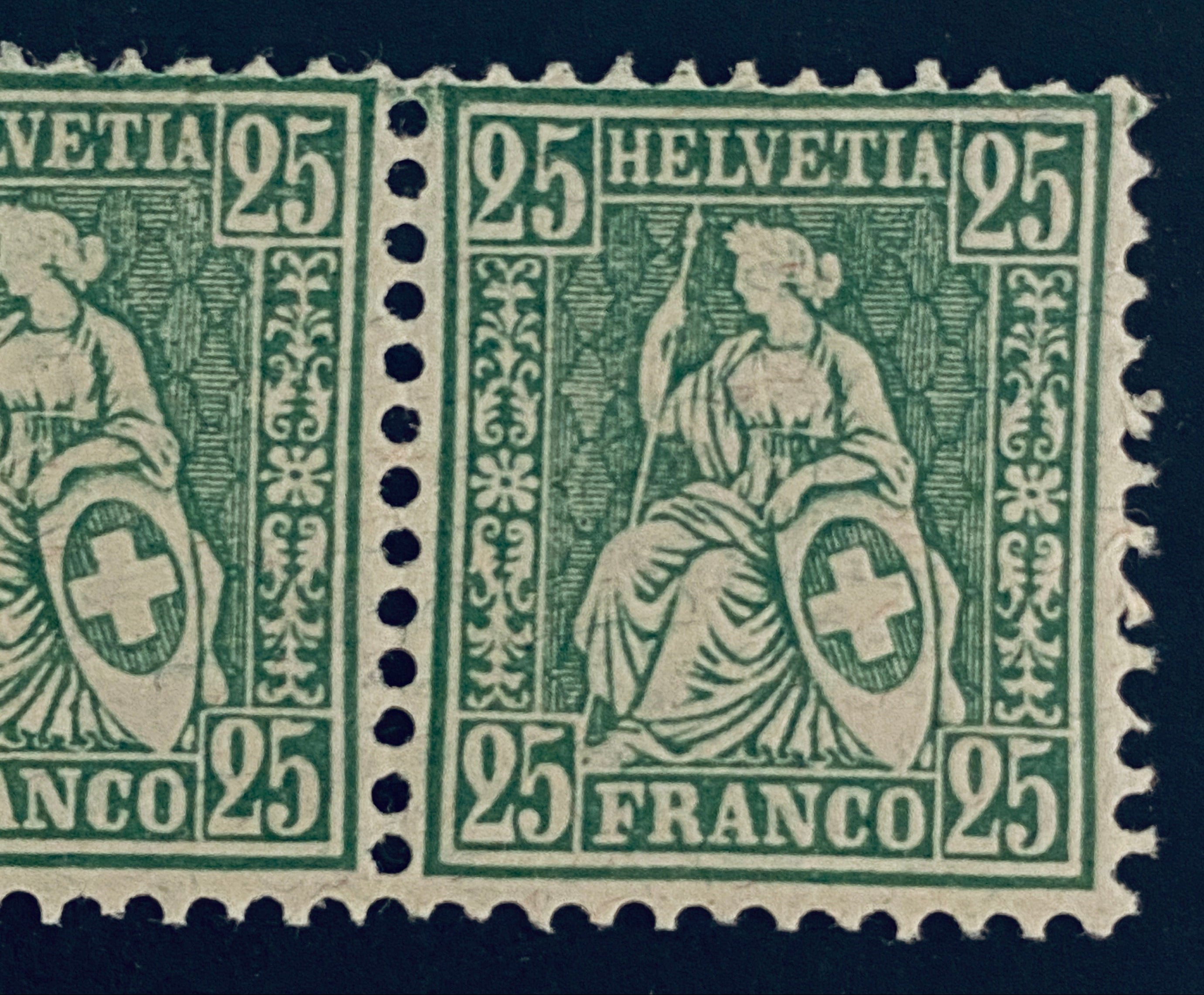 Switzerland PAIR Seated Helvetia 25 Rappen Stamp Scotts Cat #55a Mint