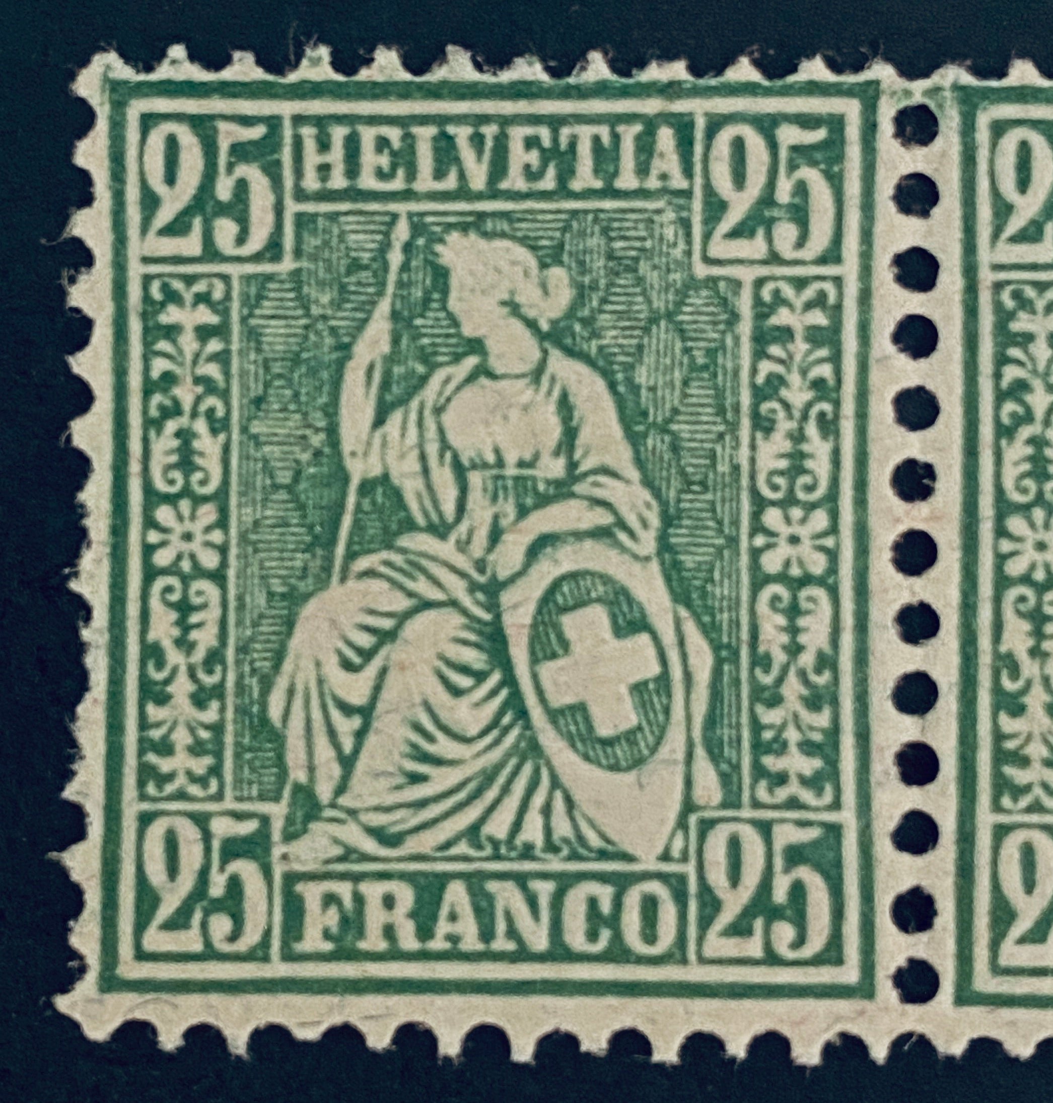 Switzerland PAIR Seated Helvetia 25 Rappen Stamp Scotts Cat #55a Mint