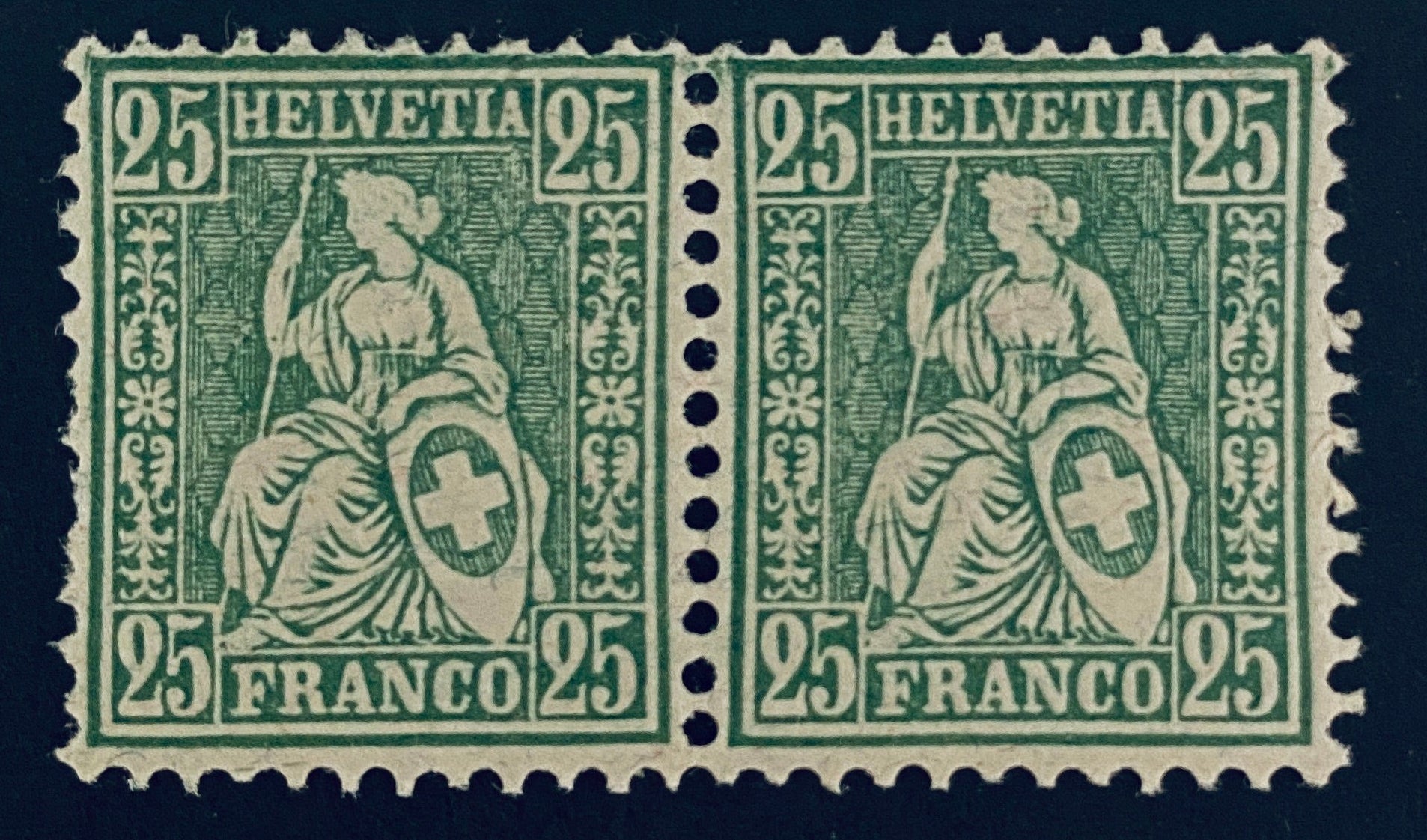 Switzerland PAIR Seated Helvetia 25 Rappen Stamp Scotts Cat #55a Mint